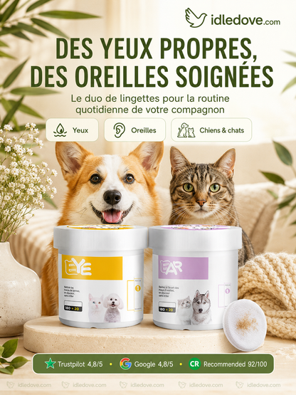Lingettes nettoyantes naturelles à base de plantes pour les yeux et les oreilles des animaux de compagni