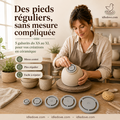 Gabarit pour pied de poterie et outil de centrage pour le parage de l'argile