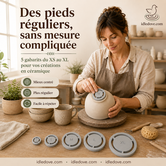 Gabarit pour pied de poterie et outil de centrage pour le parage de l'argile