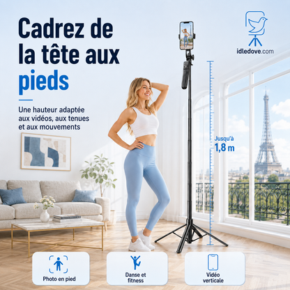 🔥Perche selfie 4 pieds ultra stable｜Hauteur réglable jusqu’à 180 cm pour des prises de vue sans tremblement