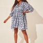 Robe courte d'été tunique florale à col en V et demi-manches