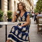 🎑50 % de réduction ✨Robe longue fluide à col en V et imprimé baroque pour femme