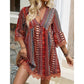 Mini-robe femme à col en V et imprimé bohème