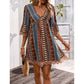 Mini-robe femme à col en V et imprimé bohème