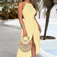 Robe sans manches à encolure halter asymétrique pour femme